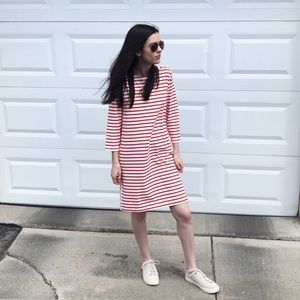 Grey State White Stripe Shift Coastal Dress Medium